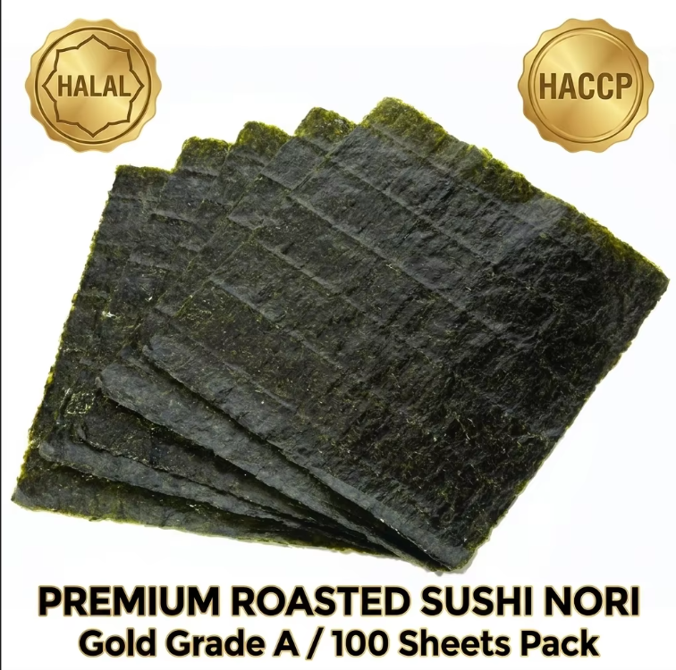 Multipurpose Roasted Sushi Nori Sheets 19x21cm 100 Sheets Per Bag Catering Sushi Roll Temaki Onigiri Use